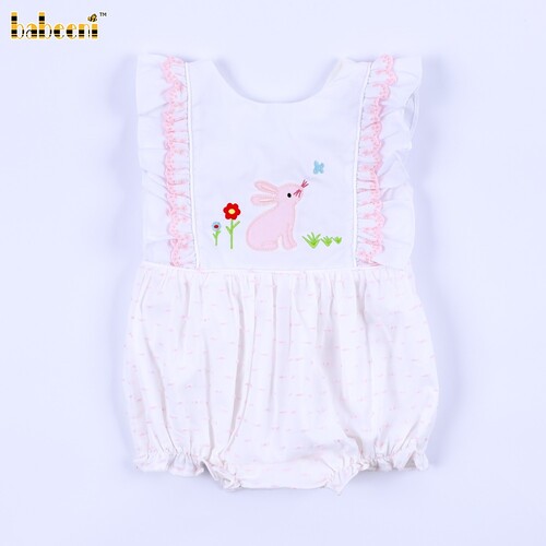 Applique Bubble Pink Bunny Flower For Girl - BB3292A